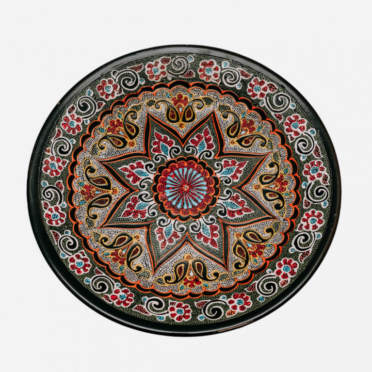 Unik handgjord dekorativ tallrik från Uzbekistan, 38 cm, droppteknik